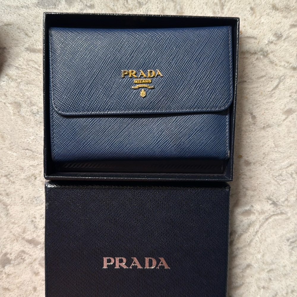 Prada trifold wallet - navy (like new)